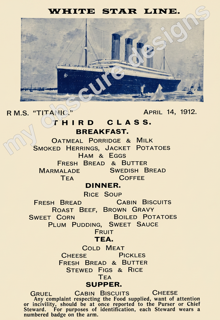 Final Titanic Menu (3rd Class)