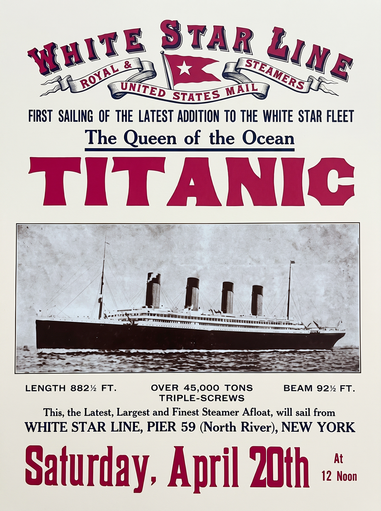 Poster for the Titanic's return voyage, which never happened.
