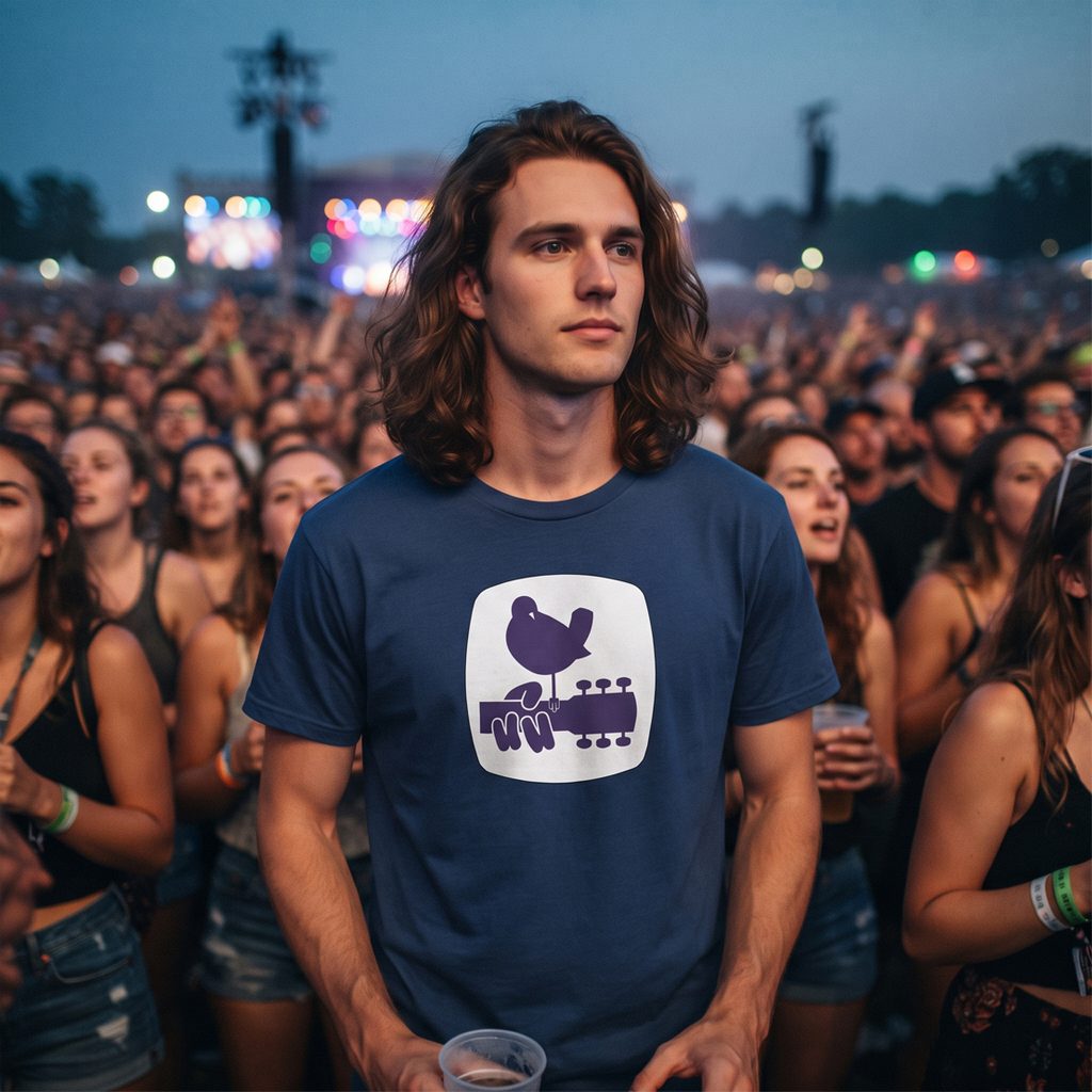 Man wearing a 1969 Woodstock Crew T-Shirt