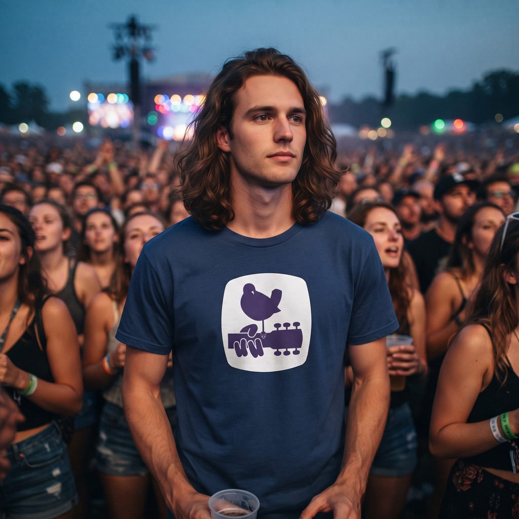 Man wearing a 1969 Woodstock Crew T-Shirt